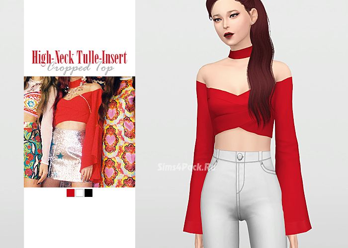 Топ "High-Neck Tulle-Insert Cropped Top"
