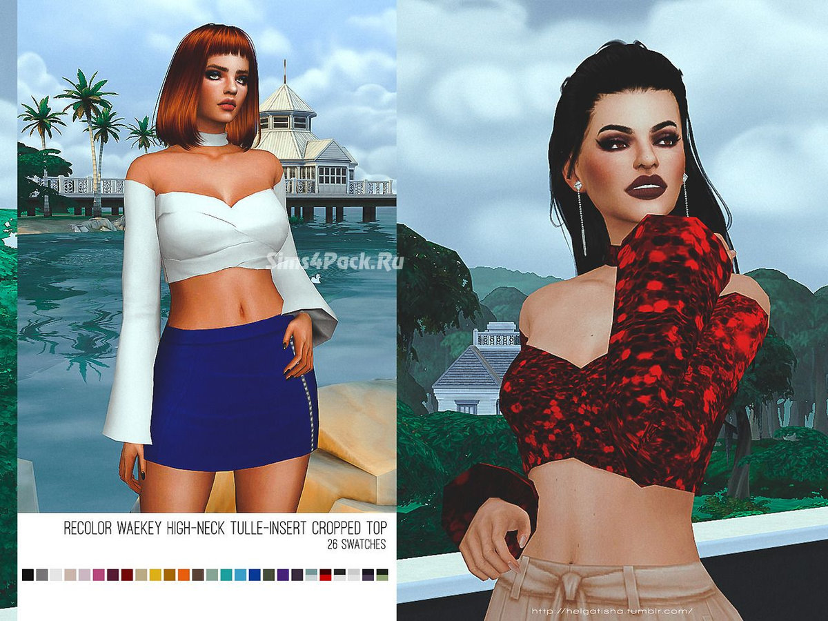 Топ "Recolor waekey High-Neck Tulle-Insert Cropped Top"