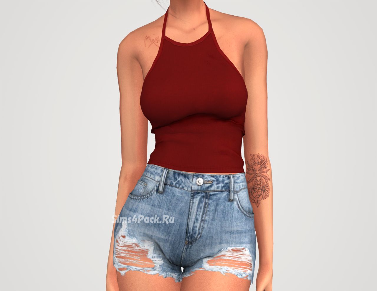 Комплект одежды "halter top & super destroyed shorts"