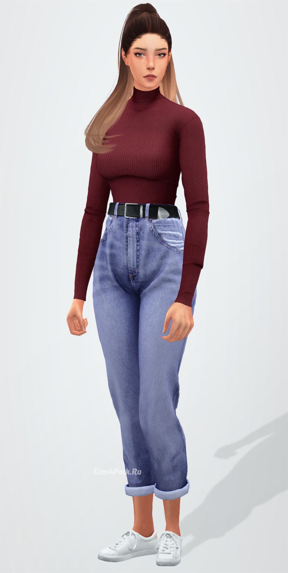 Комплект одежды "Skinny Turtleneck & Belted Boyfriend Jeans"