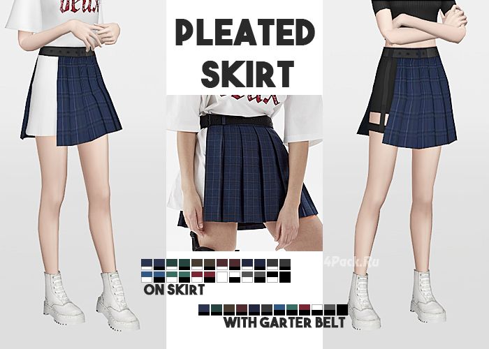 Юбки "Pleated Skirt On Skirt + Pleated Skirt with Garter Belt"