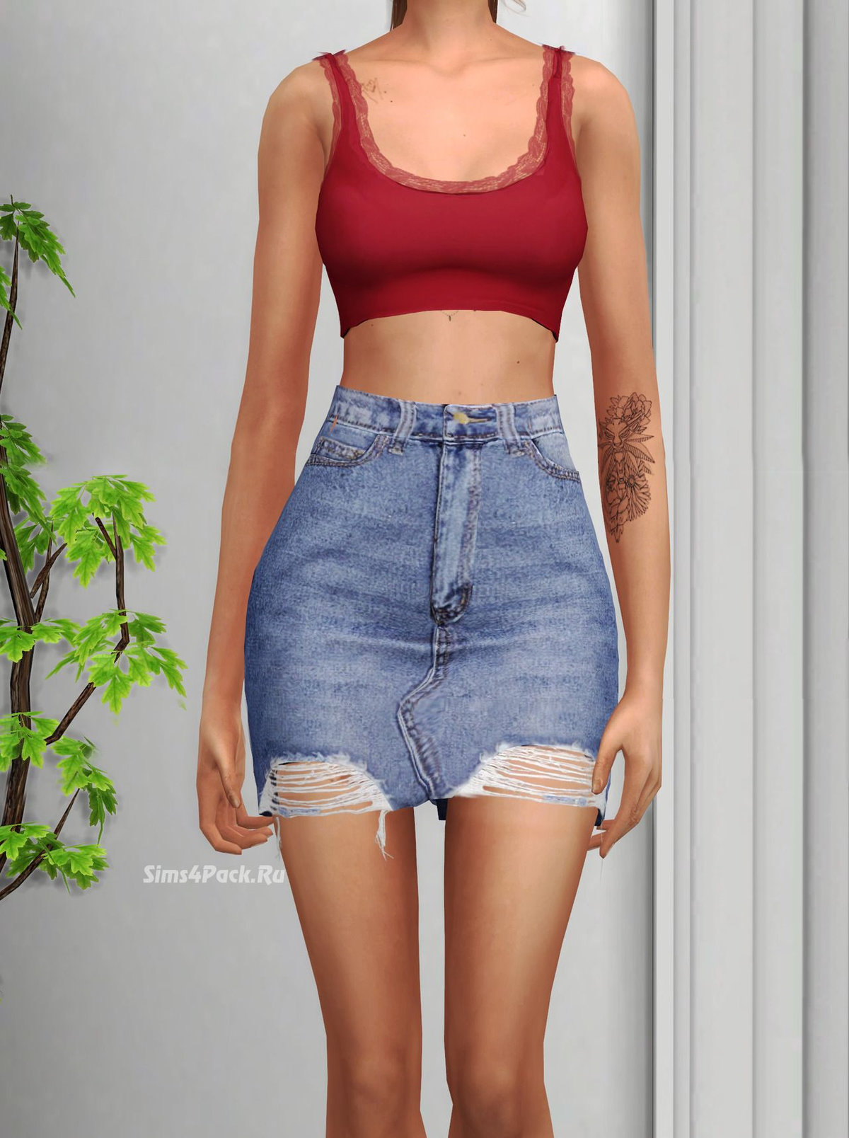 Топ и юбка "Short lace tank and Ripped denim skirt"