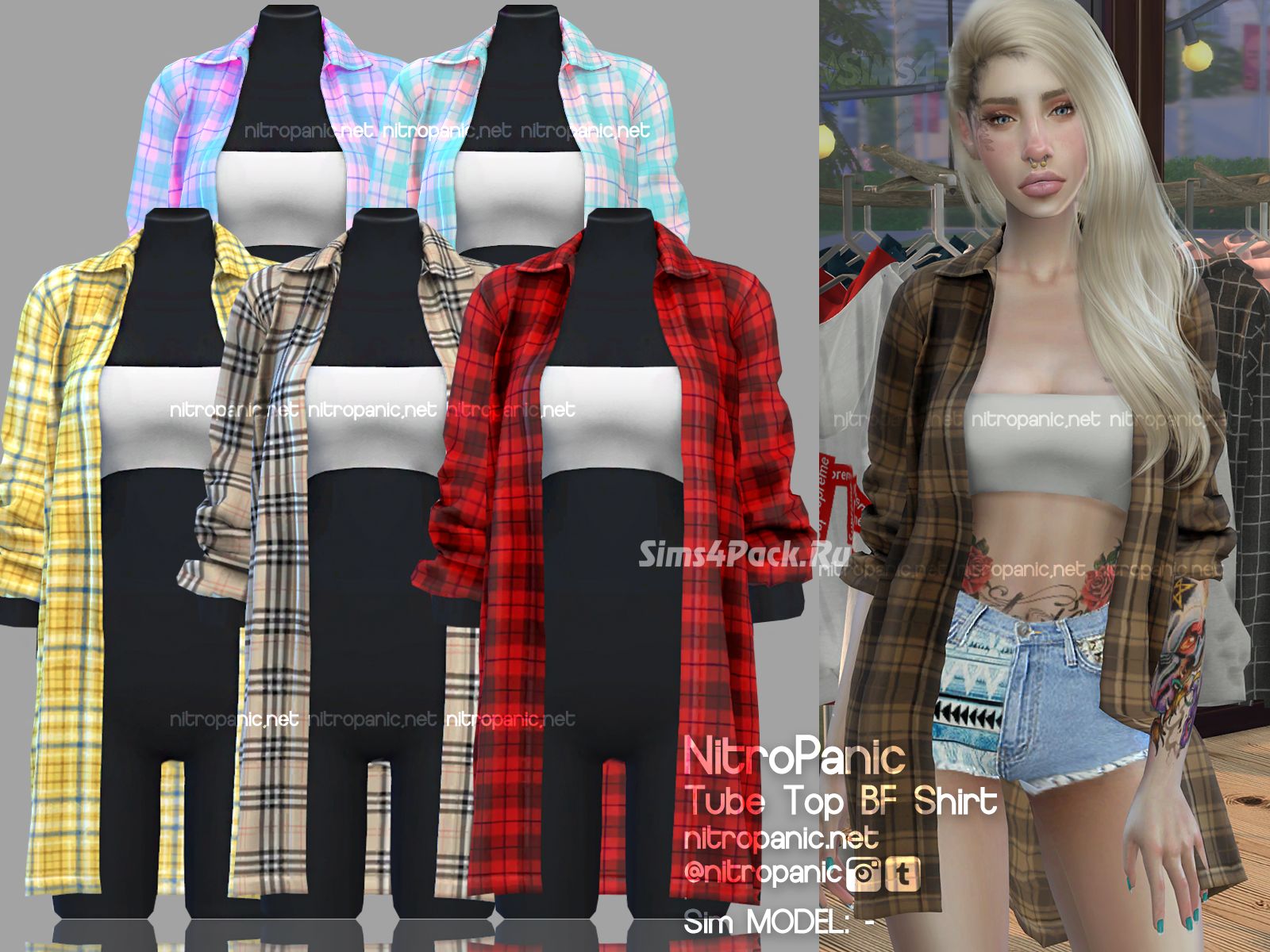 Рубашка и топ "A Tube top Layered with Large shirt"