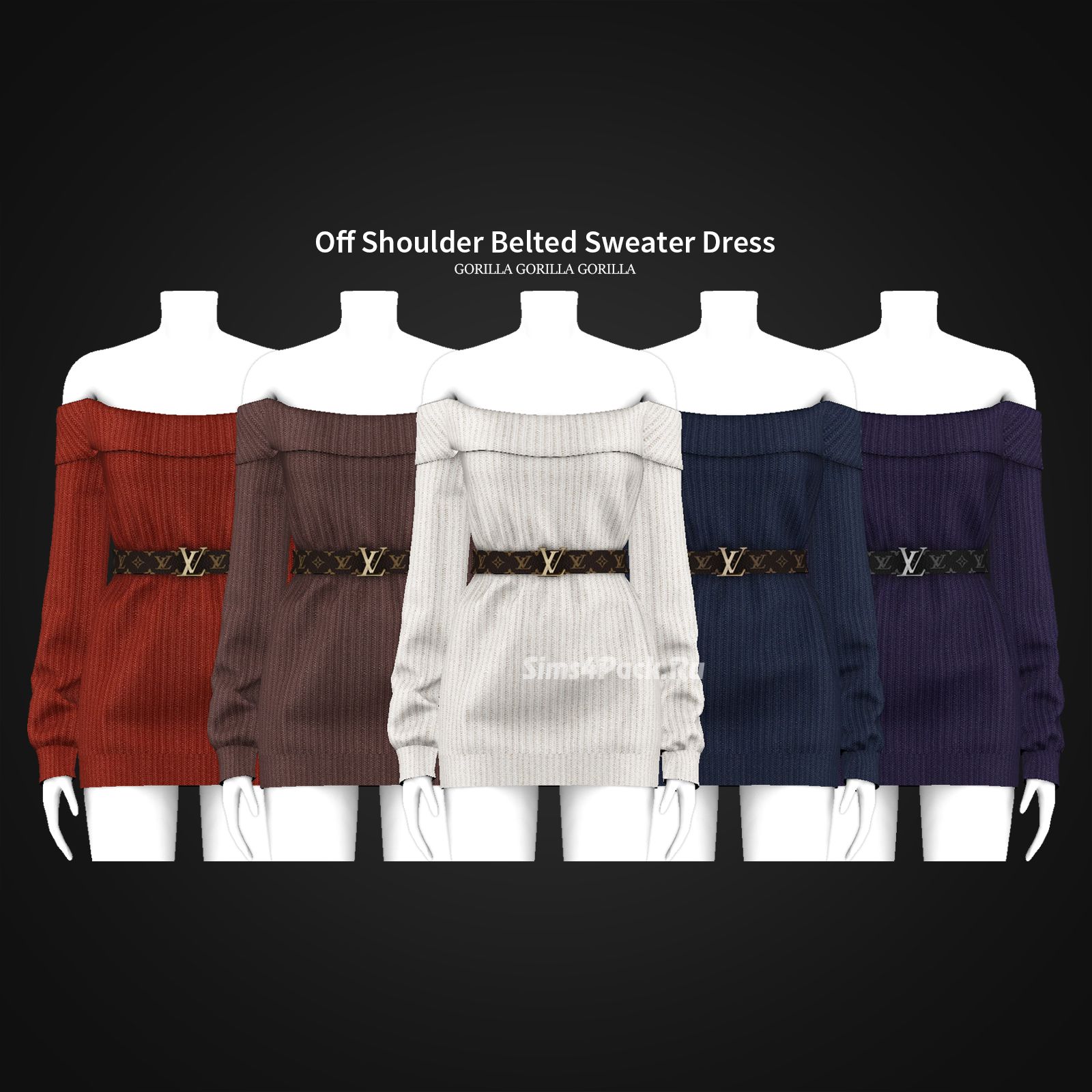 Платье "Off Shoulder Belted Sweater Dress"