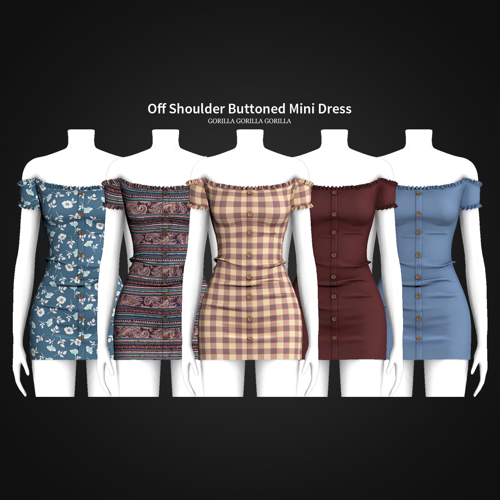 Платье "Off Shoulder Buttoned Mini Dress"