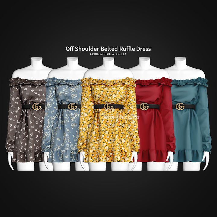 Платье "Off Shoulder Belted Ruffle Dress"