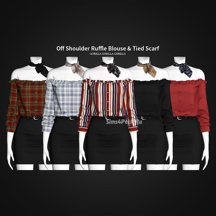 Блузка с шарфиком "Off Shoulder Ruffle Blouse & Tied Scarf"