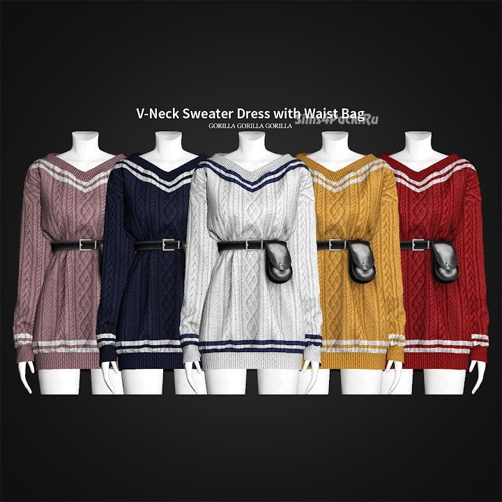 Платье "V-Neck Sweater Dress with Waist Bag"