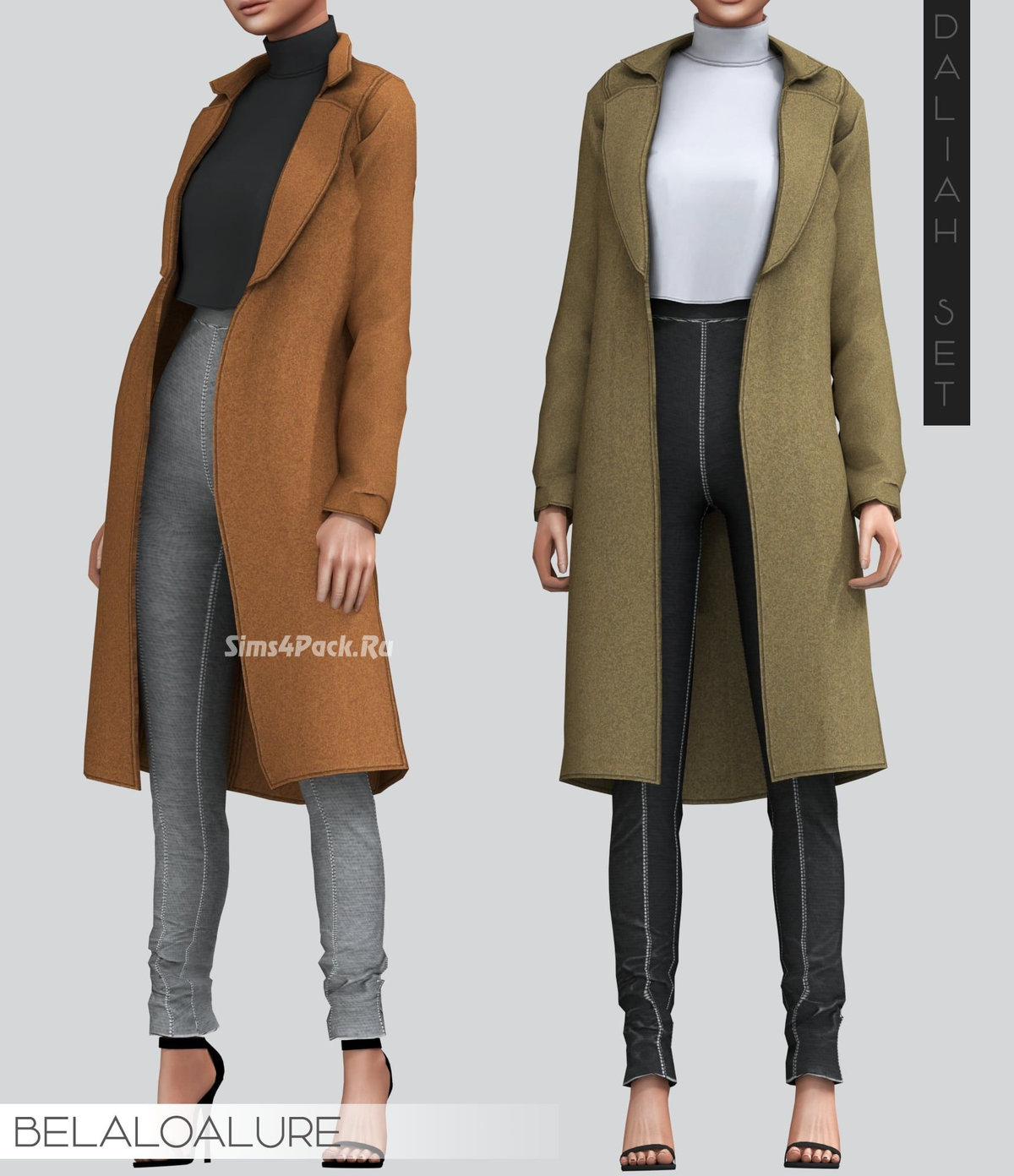 Комплект одежды "Cozy coat over simple turtle neck top and high waisted pants"