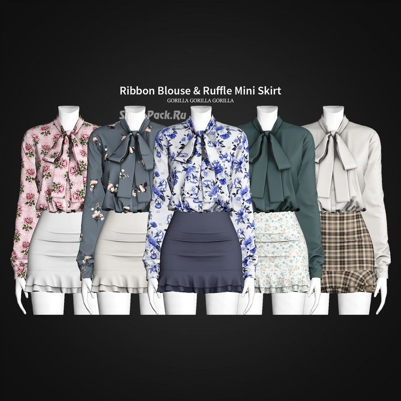 Блузка и юбка "Ribbon Blouse & Ruffle Mini Skirt"