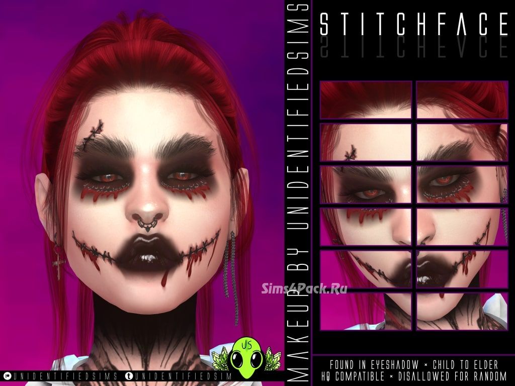 Грим на Хэллоуин "stitch face makeup"