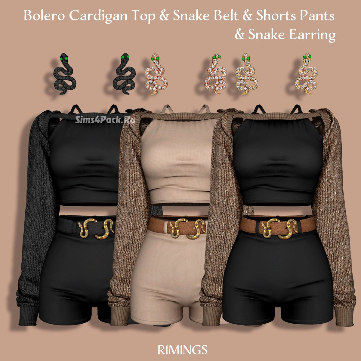 Наряд и серьги "Bolero Cardigan Top & Snake Belt & Earring"