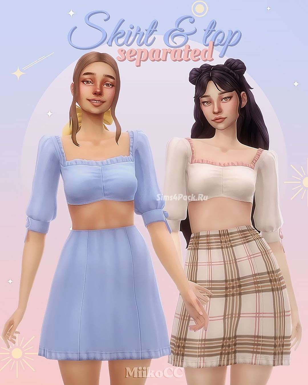 Топ и юбка "Puff-sleeve crop top & A-line skirt"