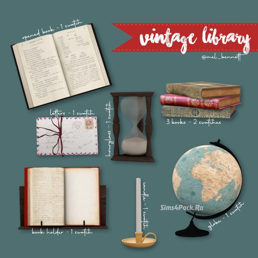 Декор для библиотеки "Sims 4 Vintage Library Collection"