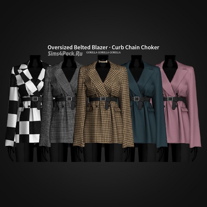 Женский пиджак и чокер "Oversized Belted Blazer And Curb Chain Choker"