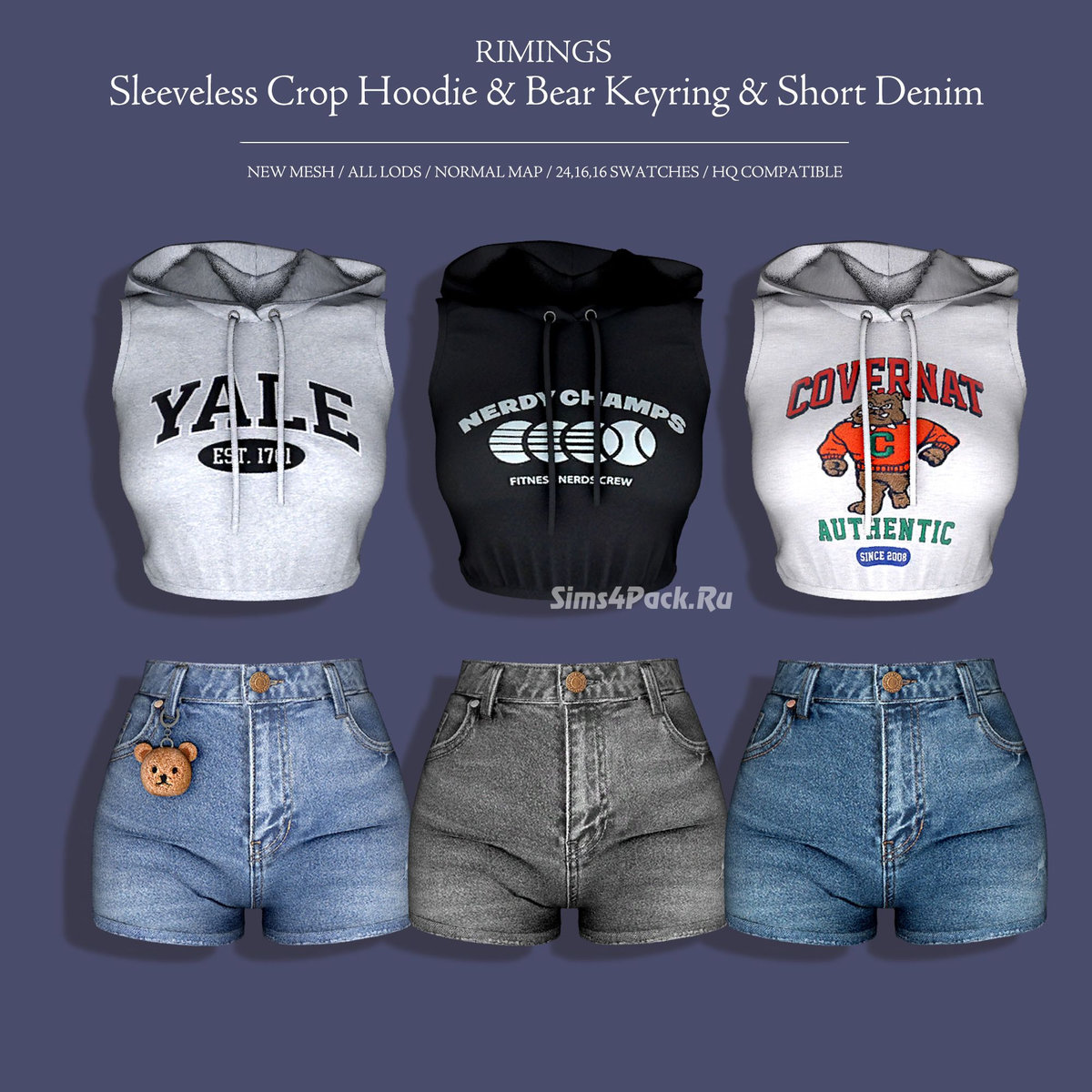 Топ и шорты для симочки "Sleeveless Crop Hoodie & Bear Keyring & Short Denim"