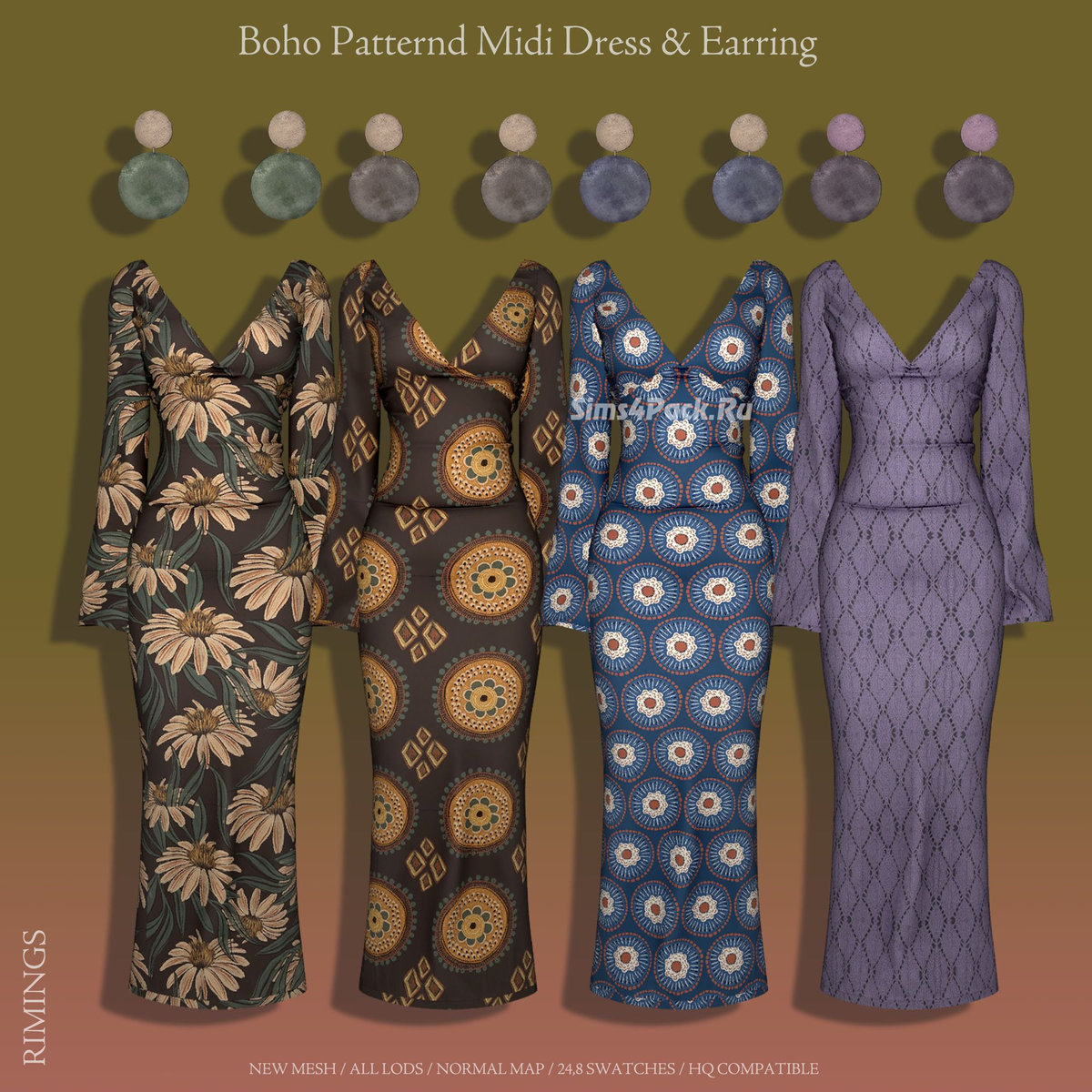 Платье и серьги "Boho Patternd Midi Dress And Earring"