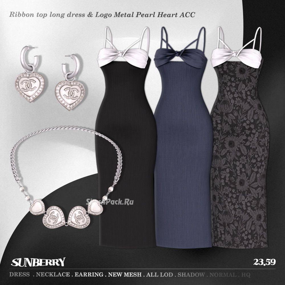 Платье и аксессуары "Ribbon top long dress & Pearl Heart ACC23.59"