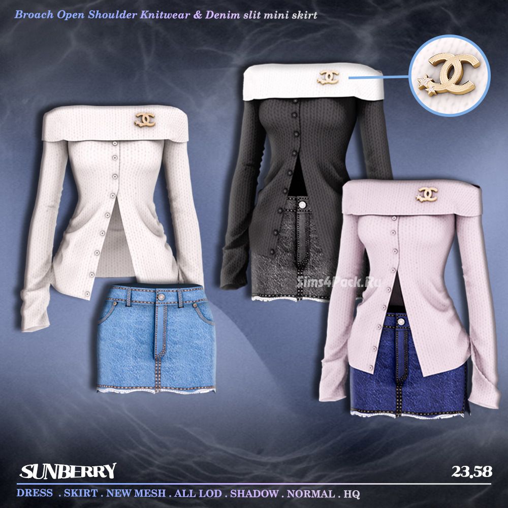 Кардиган и юбка для симочек "Open Shoulder Knitwear & Denim kirt 23.58"