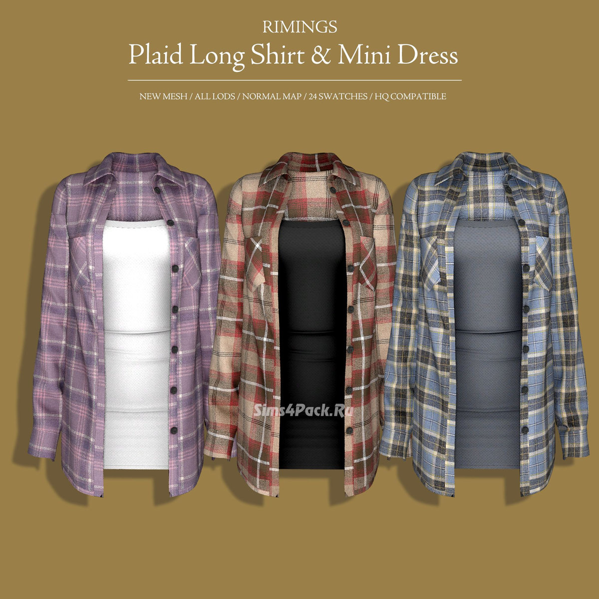 Платье с рубашкой для симочек "Plaid Long Shirt And Mini Dress"