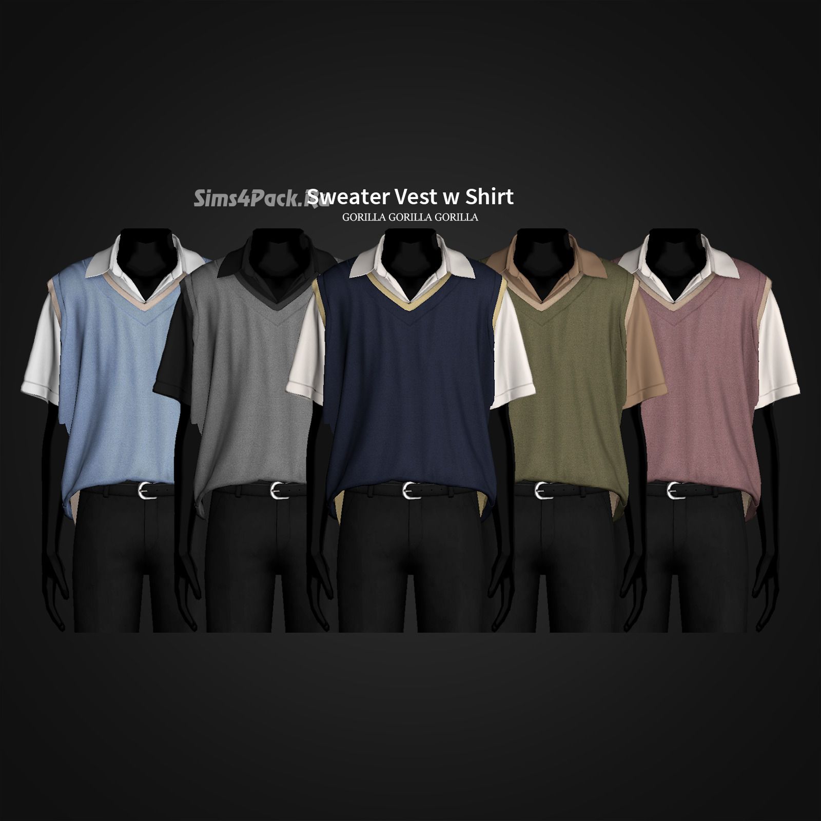 Жилет и футболка для симов "Sweater Vest w Shirt"