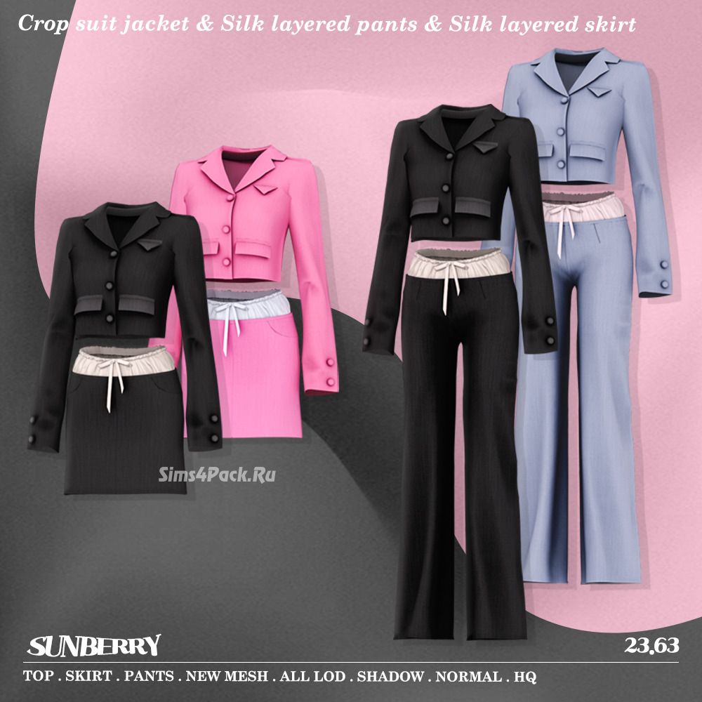 Комплект одежды для симочек "Crop suit jacket and Silk layered pants and skirt"