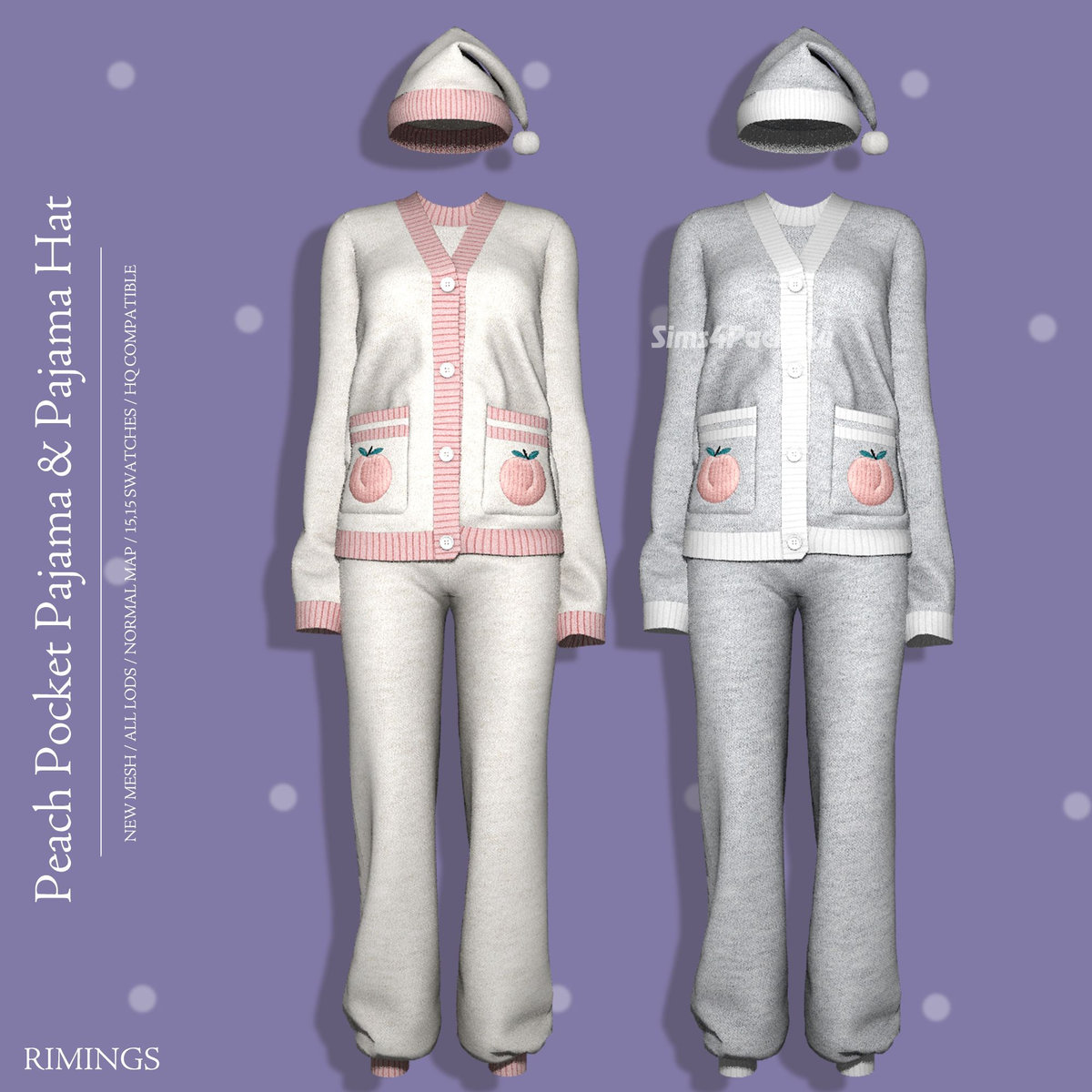Зимняя пижама для симочек "Peach Pocket Pajama And Pajama Hat"