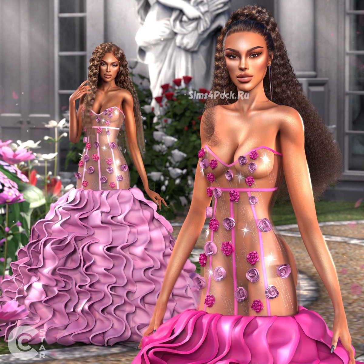 Вечернее платье "Floral Gown with Layered Tulle Train"