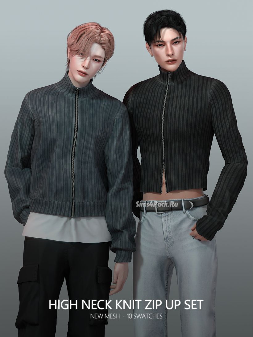 Кофты для симов "High Neck Knit Zip-Up Set"