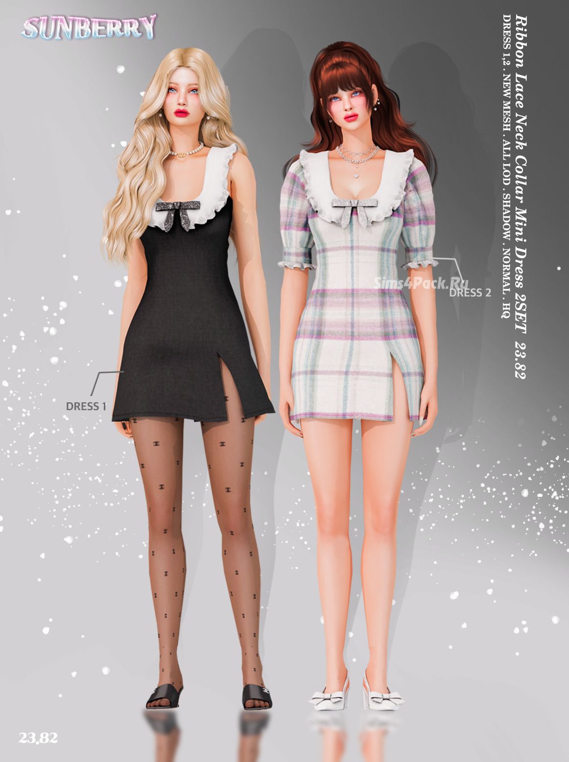 Платья "Ribbon Lace Neck Collar Mini Dress 2SET 23.82"