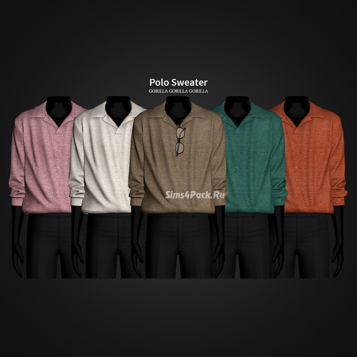 Джемпер и очки для симов "Polo Sweater And Hanging Horn-Rimmed Glasses"