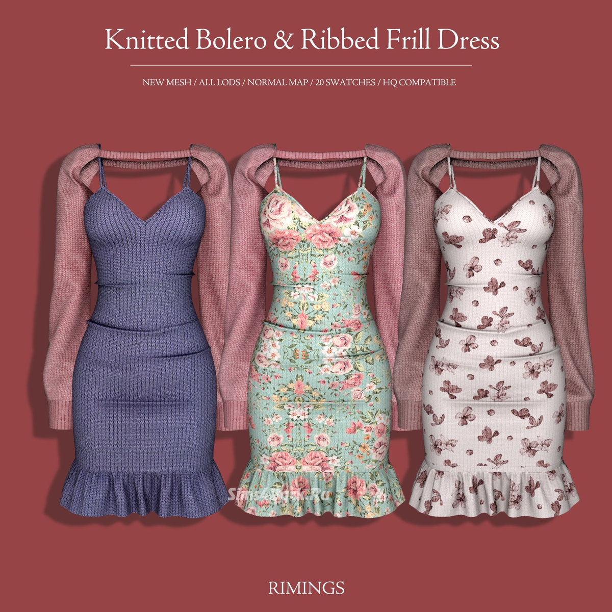 Платье с болеро "Knitted Bolero & Ribbed Frill Dress"