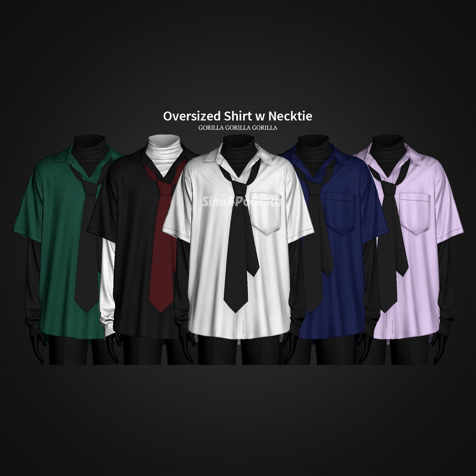 Рубашка с водолазкой и галстуком для симов "Oversized Shirt w Necktie"