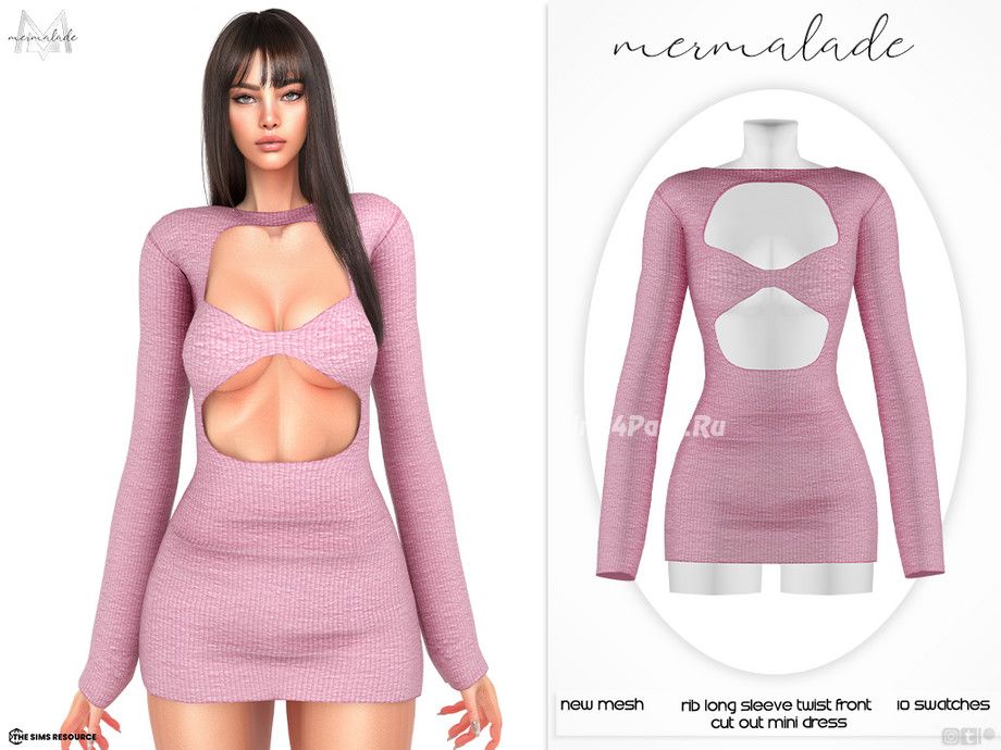 Платье "Rib Long Sleeve Twist Front Cut Out Mini Dress MC540"