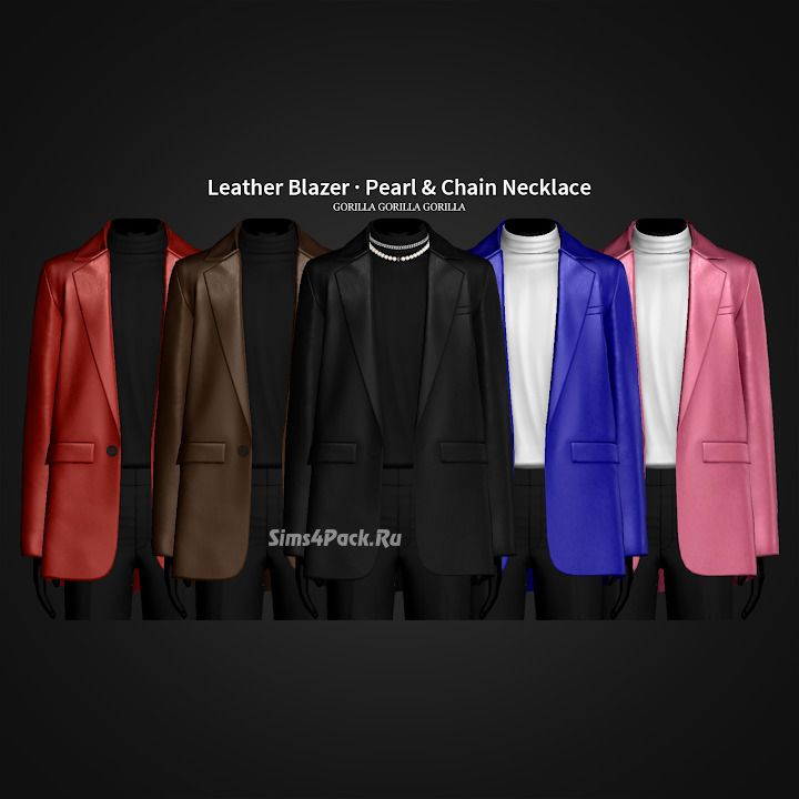 Комплект для симов "Leather Blazer and Pearl & Chain Necklace"