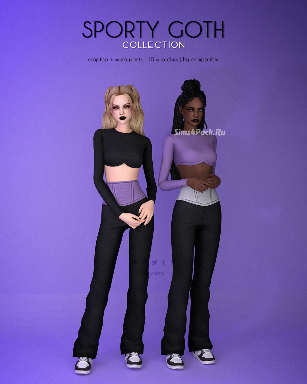 Спортивный комплект для симочек "CropTop and SweatPants - Sporty Goth Collection"