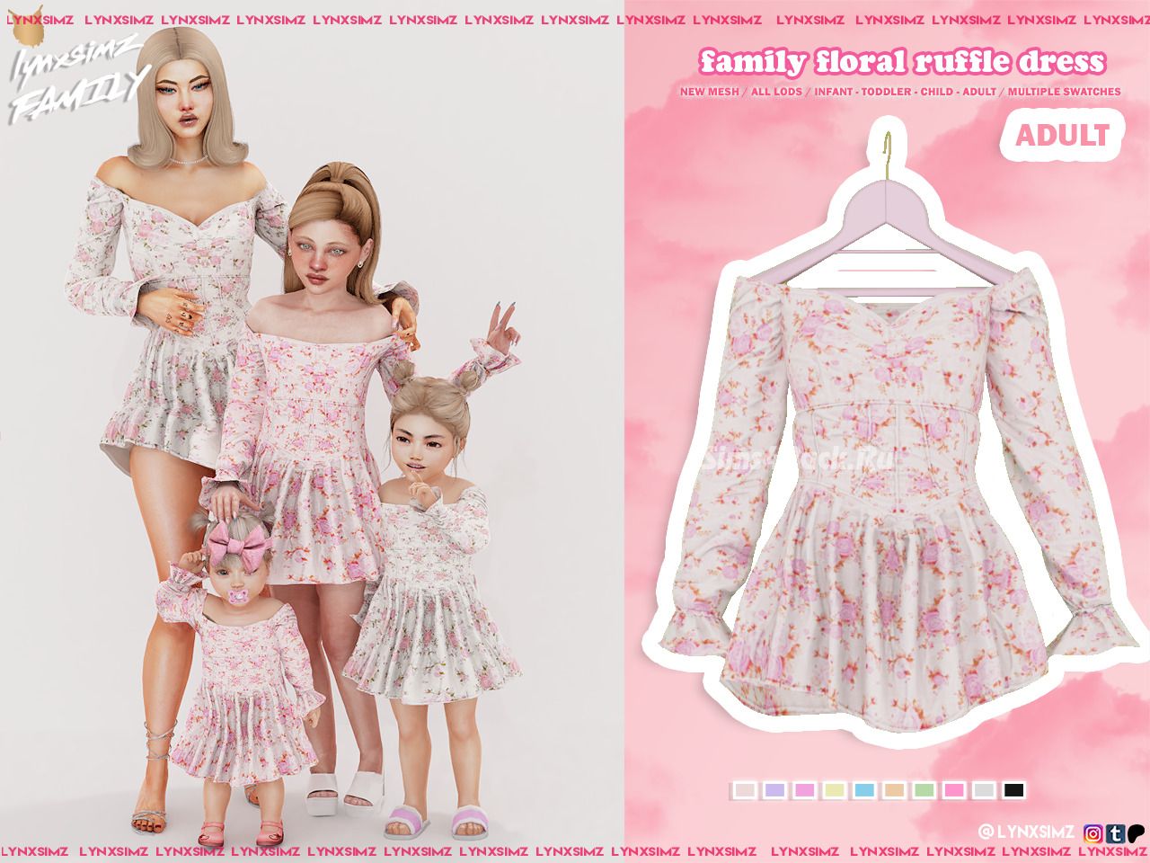 Платье для женщин, девочек и малышек "Family Floral Ruffle Dress"