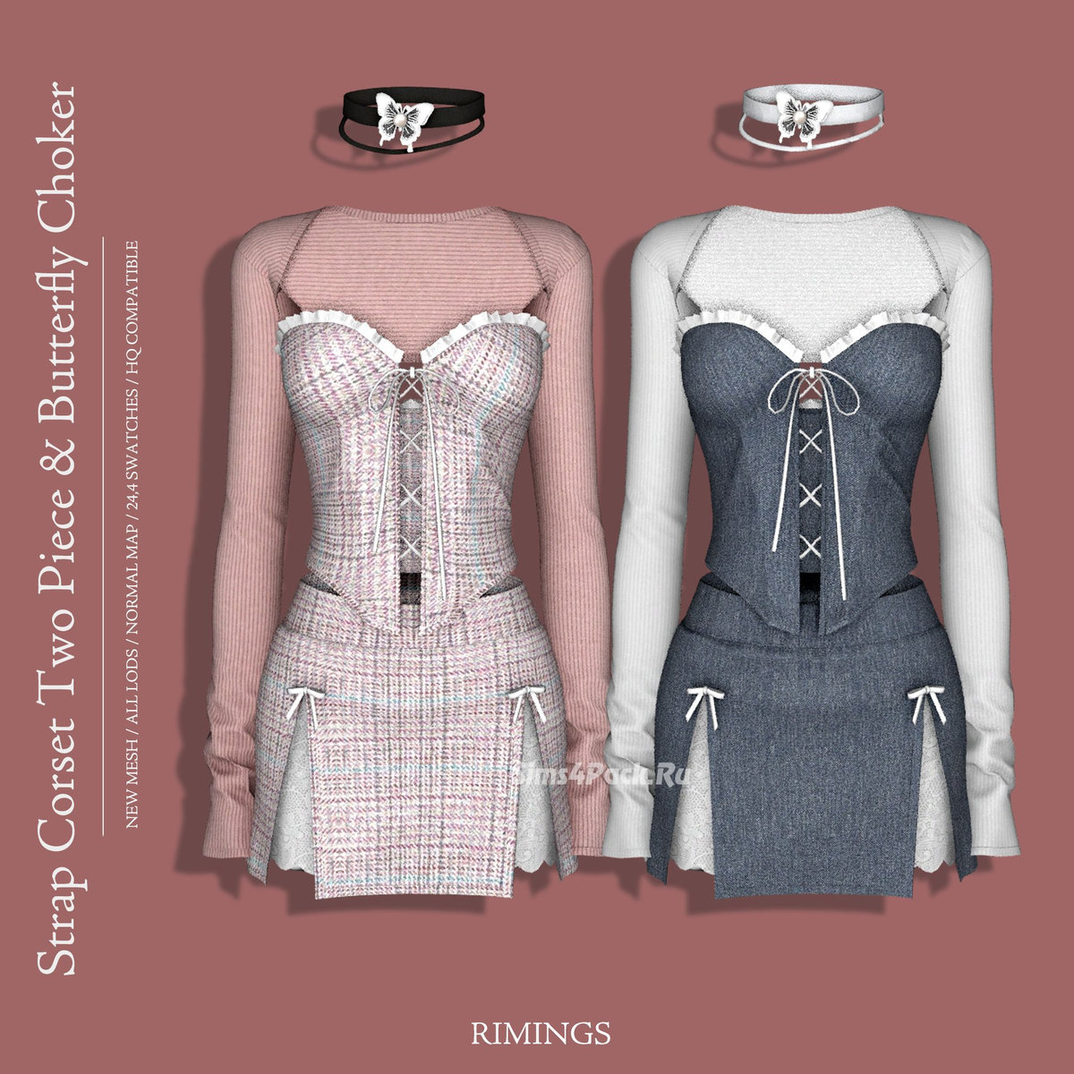 Наряд с чокером для симочек "Strap Corset Two Piece & Butterfly Choker"