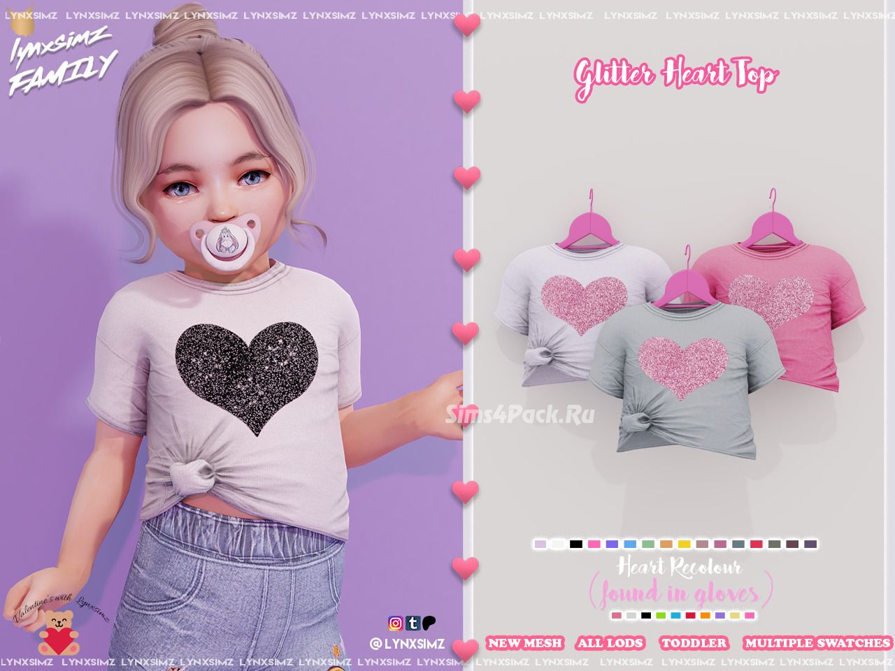 Футболка для малышек "Glitter Heart Print Top Toddler"