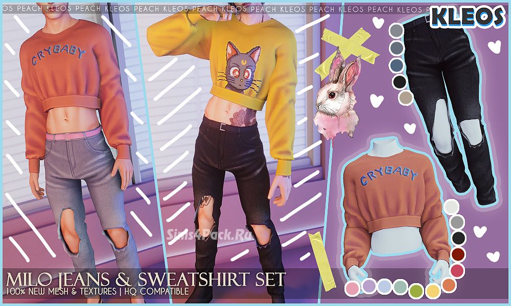 Свитшот и джинсы для симов "Milo Jeans & Sweatshirt Set"