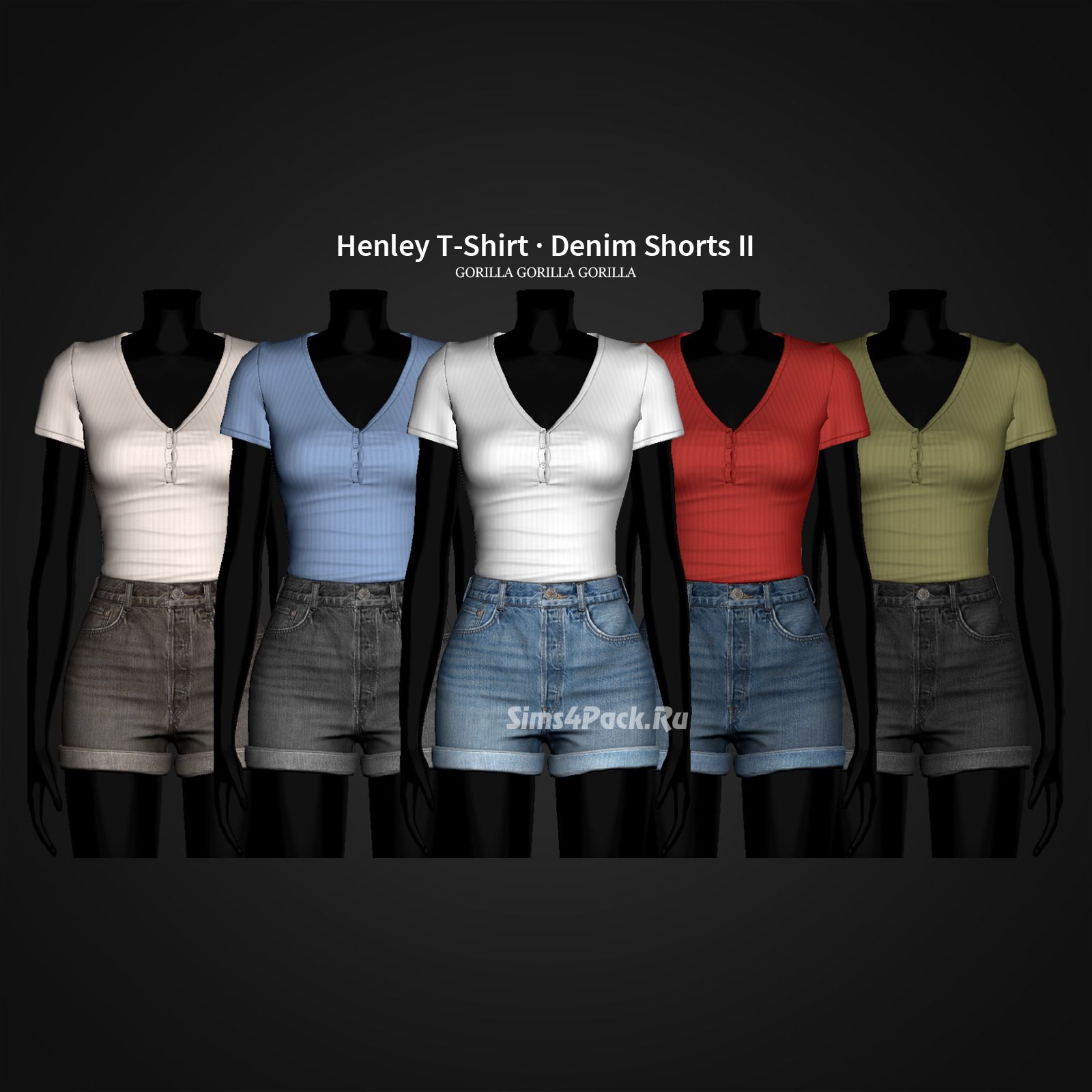 Футболка и шорты для симочек "Henley T-Shirt & Denim Shorts II"