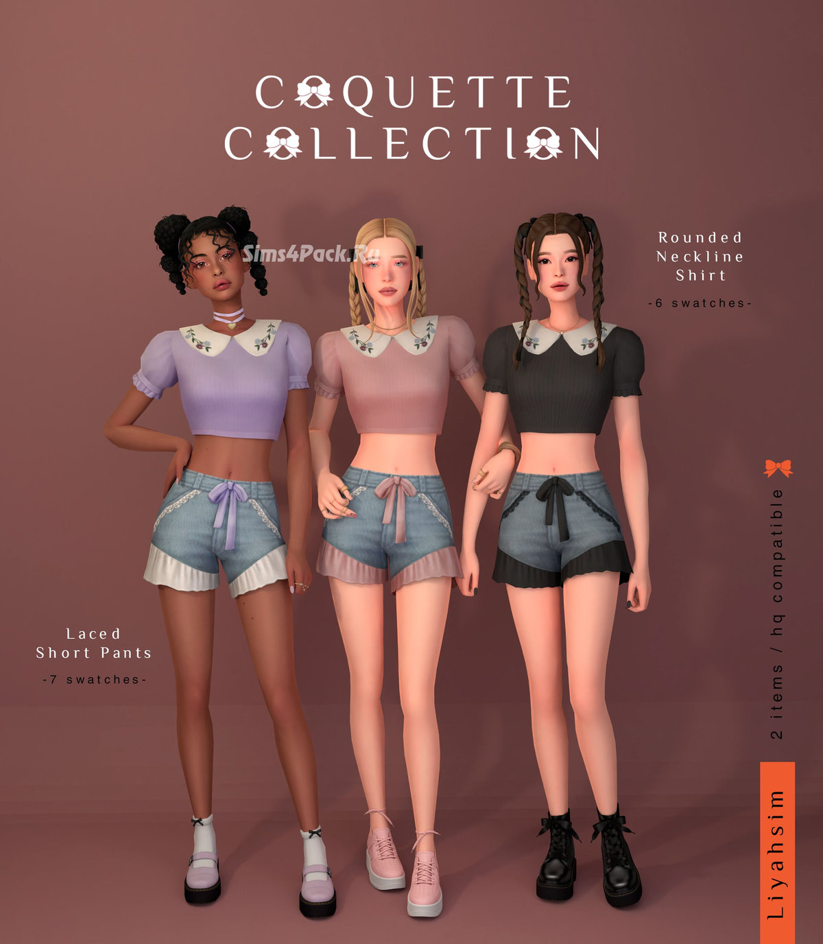 Топ и шортики для симочек "Rounded Neckline Shirt & Laced Short Pants"