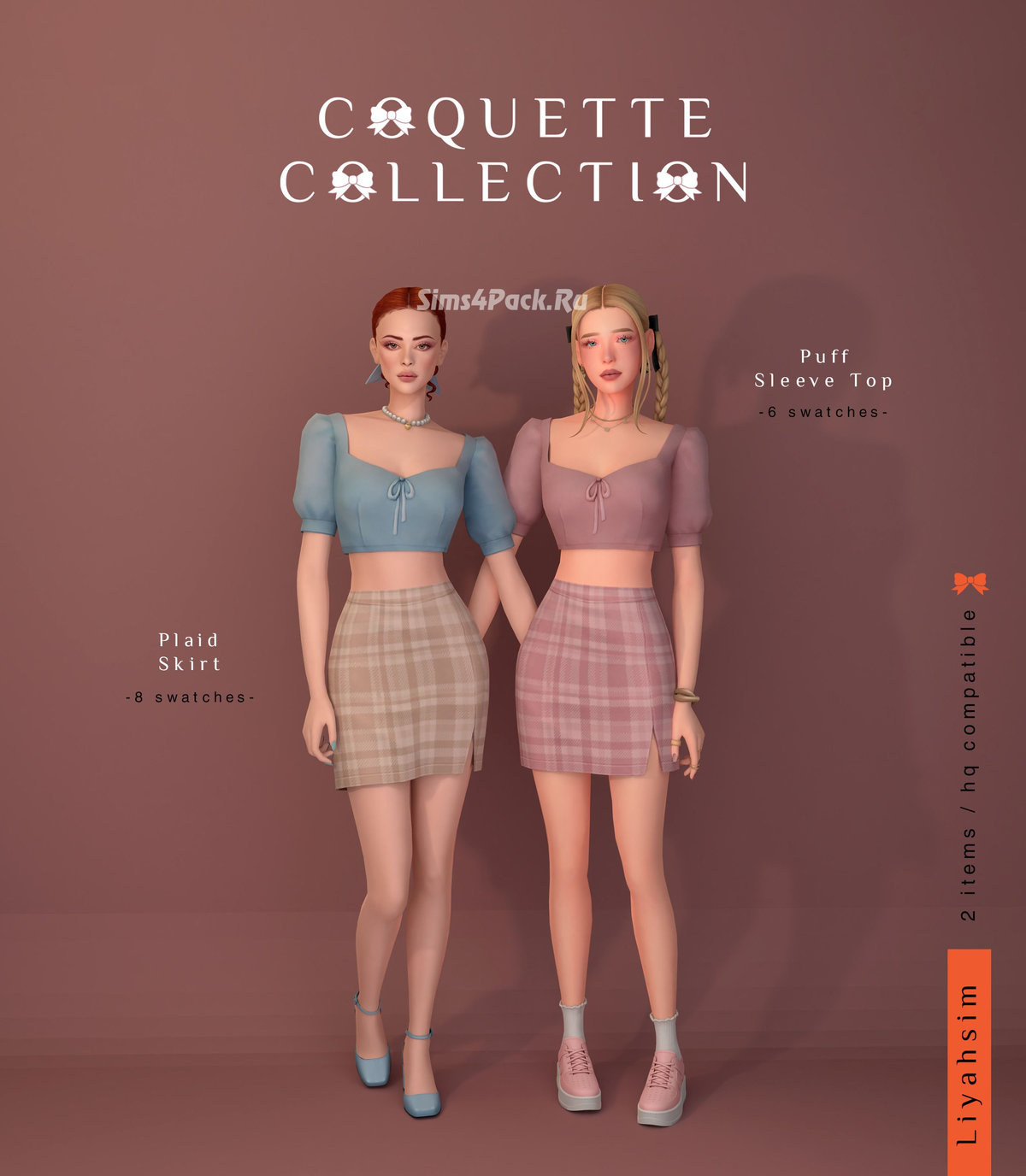 Топ и юбка для симочек "Puff Sleeve Top & Plaid Skirt"