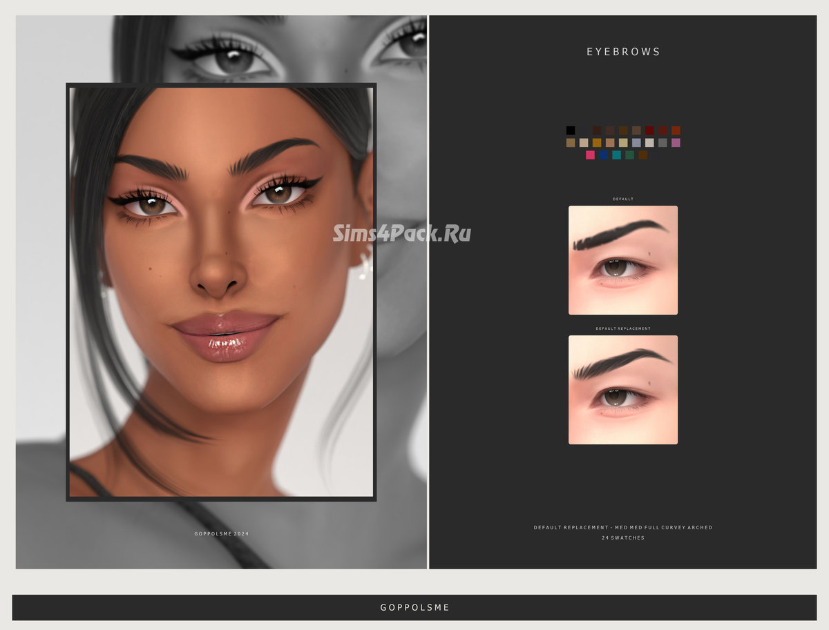 Брови для симочек и симов "Eyebrows Default Replacement - 011MedMedFullCurveyArched"