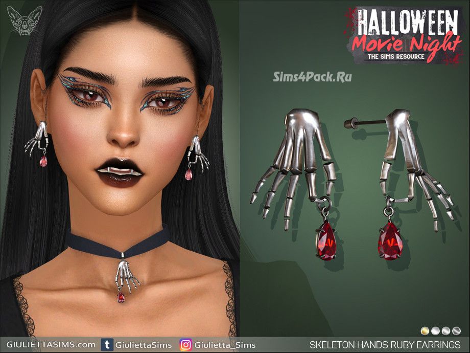Серьги и чокер "Halloween Movie Night - Skeleton Ruby Hands Earrings and Choker"
