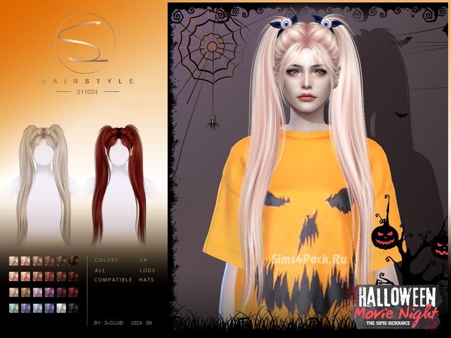 Женская прическа с резиночками "(HALLOWEEN)Double ponytail hairstyle 011024 and eyeball hairACC 011024"