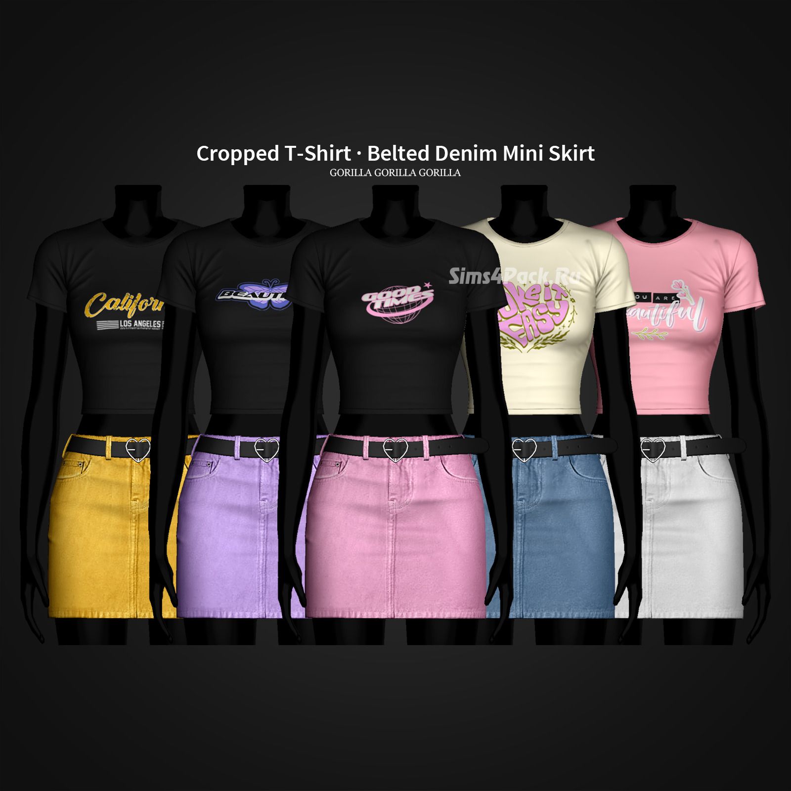 Футболка и юбка для симочек "Cropped T-Shirt Belted Denim Mini Skirt"