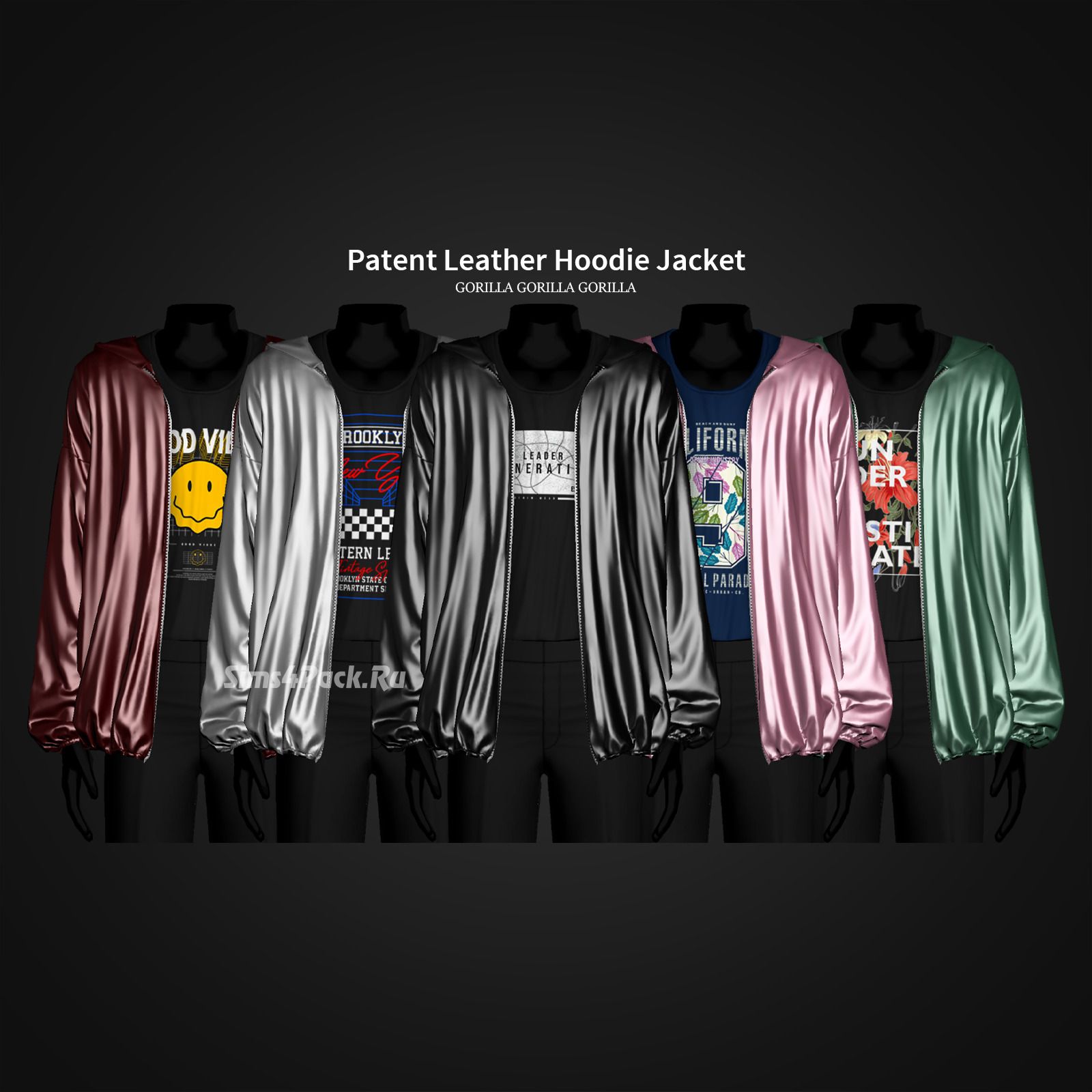 Куртка с футболкой для симов "Patent Leather Hoodie Jacket"