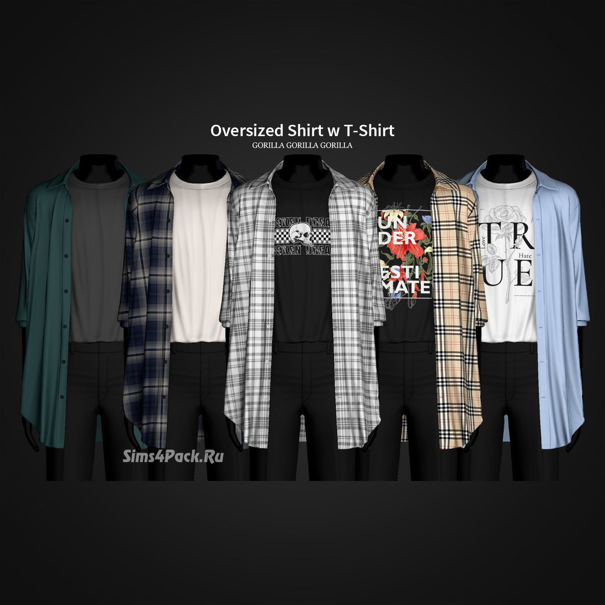 Футболка с рубашкой для симов "Oversized Shirt w T-Shirt"