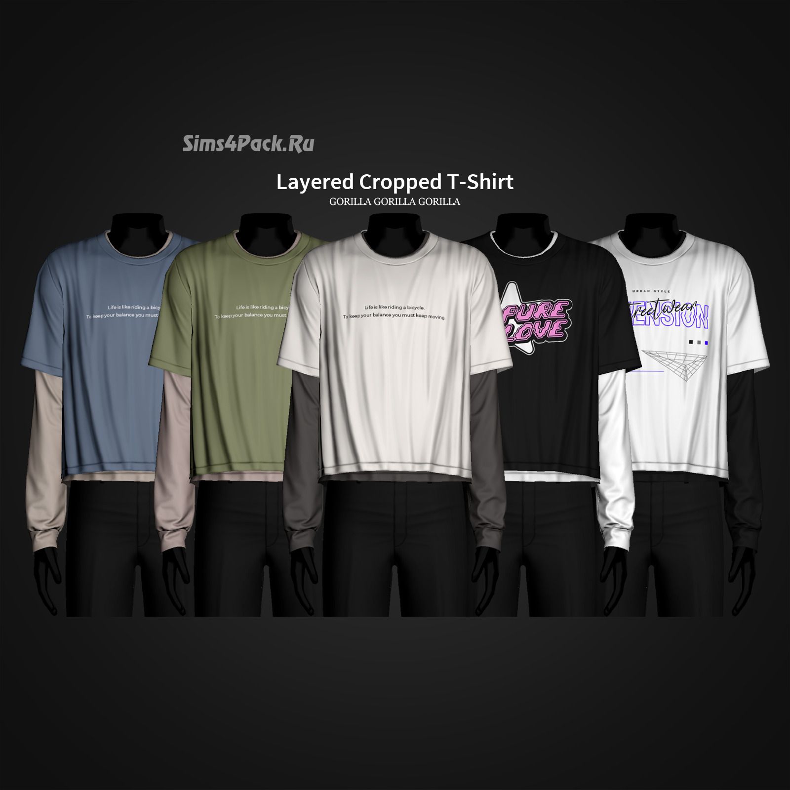 Футболка с лонгсливом для симов "Layered Cropped T-Shirt"